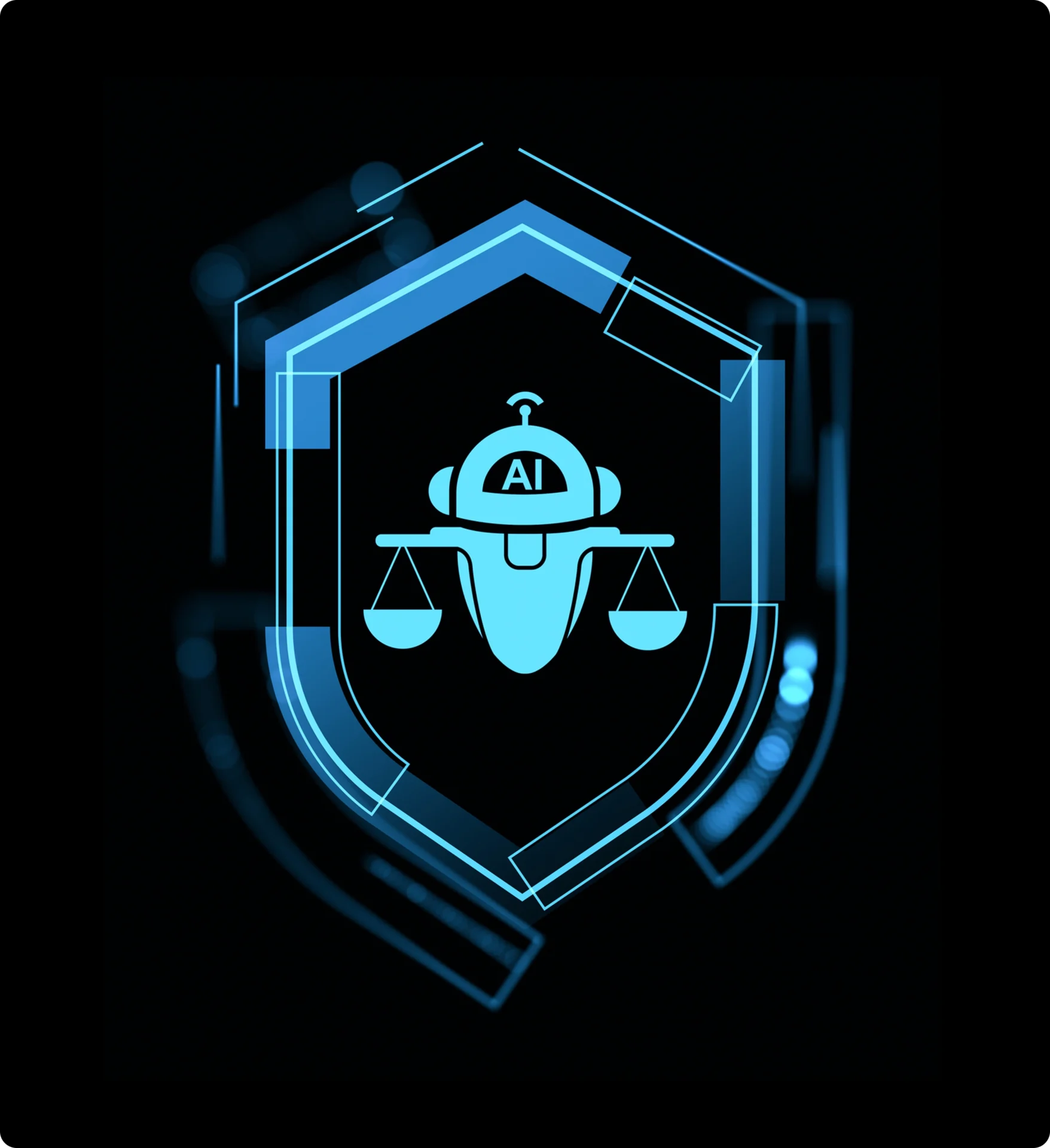 AI robot with scales inside shield.